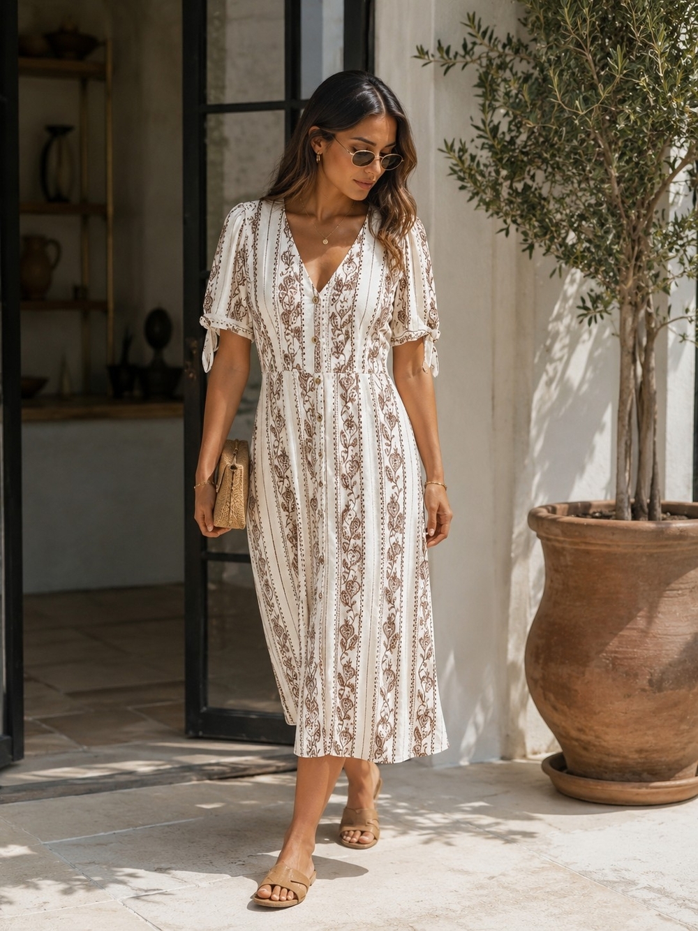 SHEIN Floral Button Front Midi Dress – Size 6 🤎